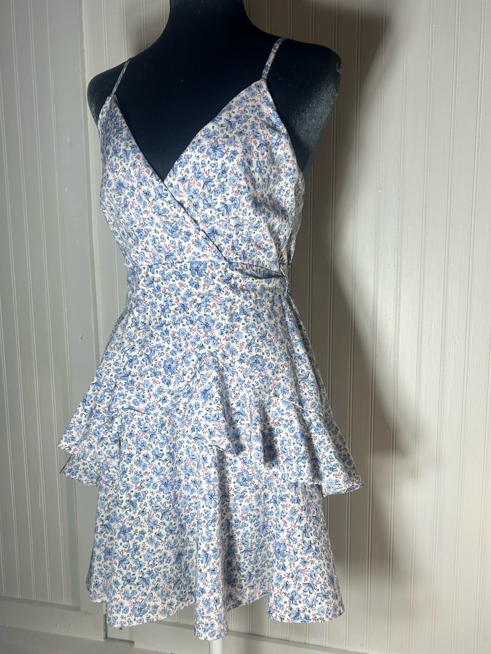 iris Blue and White Floral Mini Dress